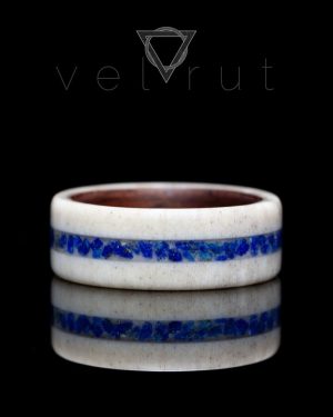 velrut koyu maun ağacı ahşap astar lapis lazuli taşlı geyik boynuzu yüzük