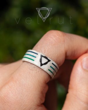 velrut logolu koyu maun ağacı ahşap astar lapis lazuli turkuaz malahit geyik boynuzu yüzük