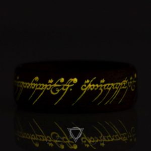 velrut lotr lord of the rings one ring yüzüklerin efendisi tek yüzük fosforlu sarma ahşap yüzük anigre ağacı parlayan