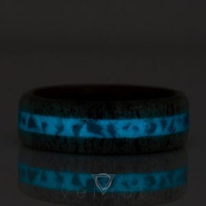 velrut turkuaz taşı fosforlu geyik boynuzu yüzük açık maun ağacı astarlı sarma ahşap yüzük